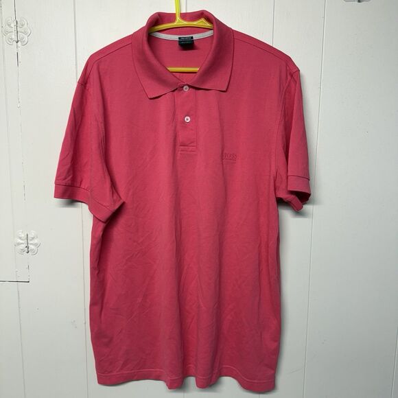 HUGO BOSS Regular Fit Pallas Bright Pink PIMA Cotton Polo Shirt Men 2XL EUC - Picture 1 of 12